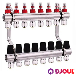 Колектор для теплої підлоги Djoul | 8 контурів  | 1" x 3/4" Euro (DJ2016208A-e)