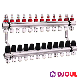 Колектор для теплої підлоги Djoul | 12 контурів  | 1" x 3/4" Euro (DJ2016212A-e)